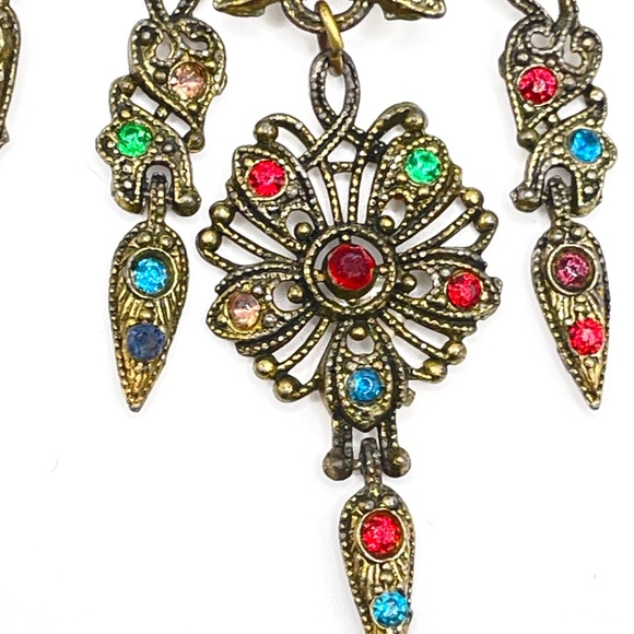 Vintage Czech? Filigree Multi Color Crystal Pin Brooch - Picture 7 of 14